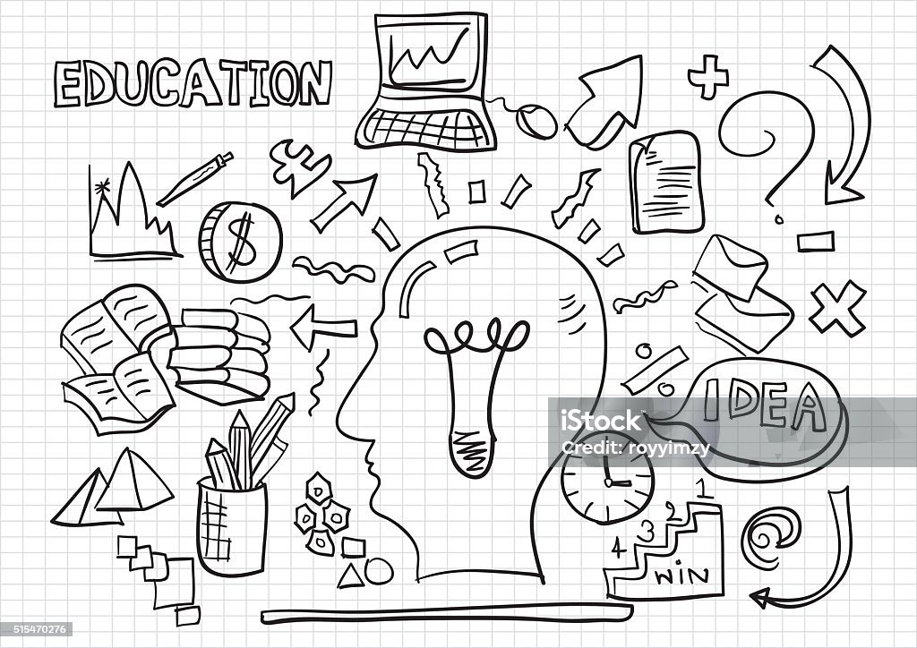 Education concept thinking doodles icons set. Vector illustration. Abstract stock vector