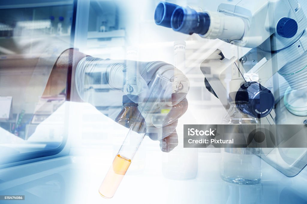 scientist hand with laboratory background Laboratory Stock Photo