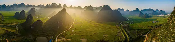 Rice fields at sunset,guilin,china