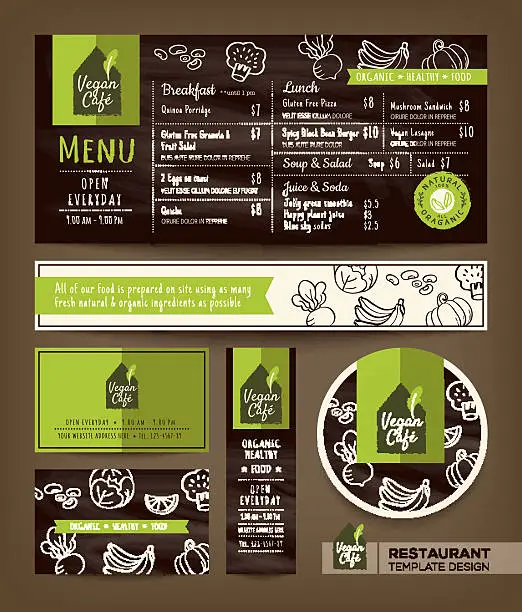 Vector illustration of Vegetarian and vegan healthy restaurant cafe set menu graphic design