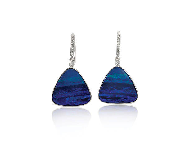 Blue Opal sapphire Fashion Drop Earrings with diamonds