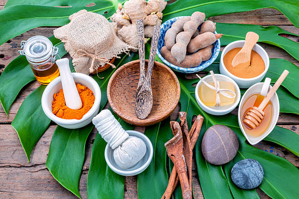 istock Green leaves with nature spa ingredient . 515478866