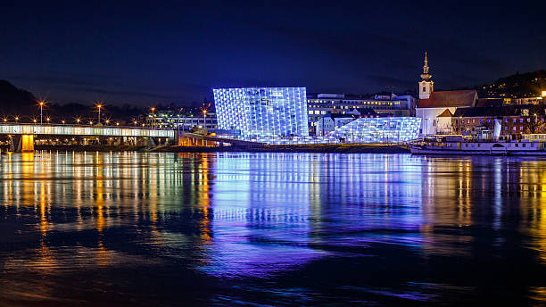 Ars Electronica in Linz The Ars Electronica center in Linz at night linz austria stock pictures, royalty-free photos & images