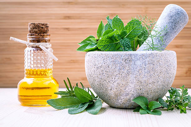 istock Alternative health care fresh herbs . 515481270