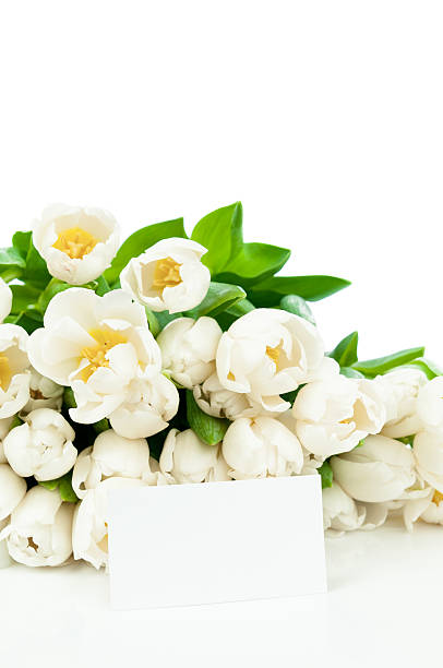 istock Bouquet of tulips with greeting card 515481308