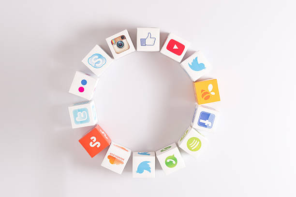 Social Media Icons Sakarya, Turkey - March 10, 2016: Paper cubes with Popular social media services icons. pinterest stock pictures, royalty-free photos & images