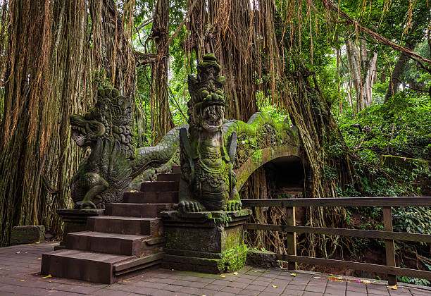 Dragon Bridge in Sacred Monkey Forest Sanctuary, Ubud, Bali stock photo