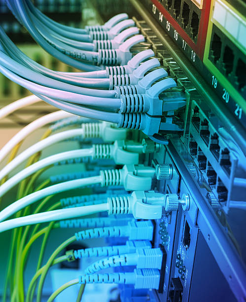 istock Technology center with fiber optic equipment 515484370