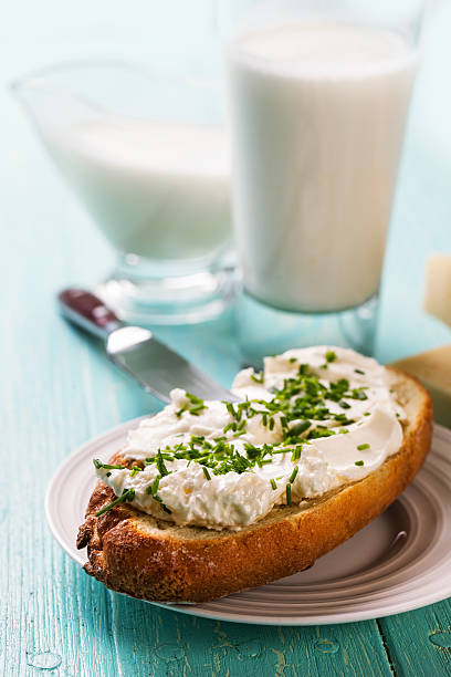 istock Dairy products with Cream cheese on bread slice 515515313