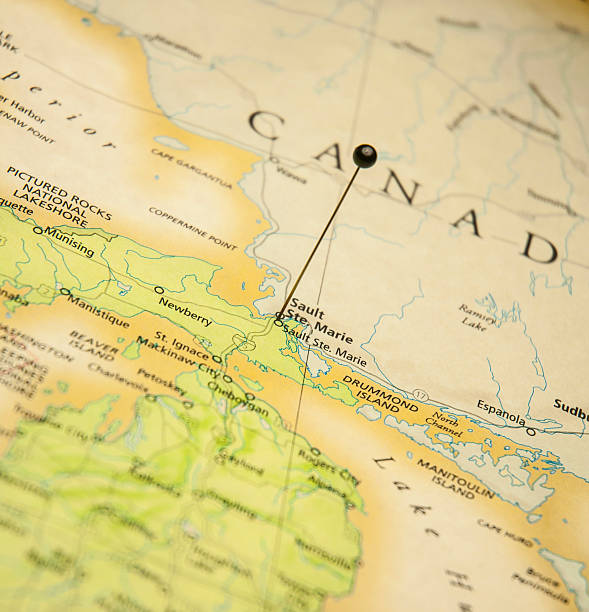 Macro Road Map Of Sault Ste Marie Canada Macro Road Map Of Sault Ste Marie Canada road map of canada stock pictures, royalty-free photos & images