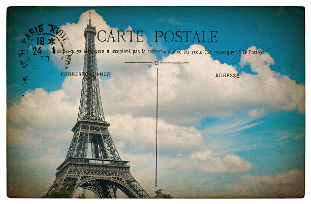 istock antique french postcard paris with eiffel tower and blue sky 515517529