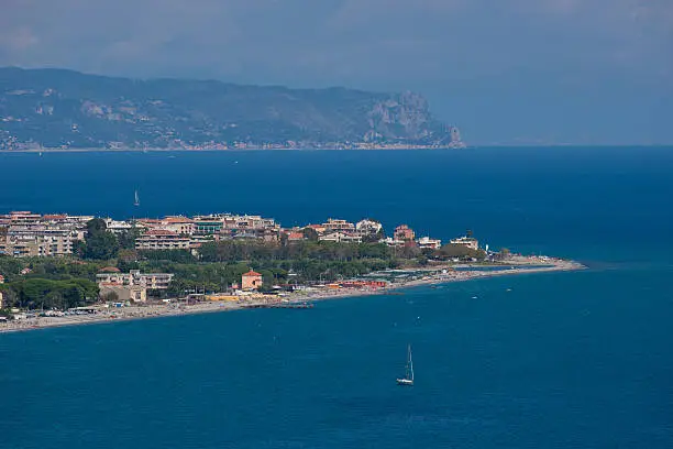 The village of Albenga and Capo Noli seen from a view point in Alassio.