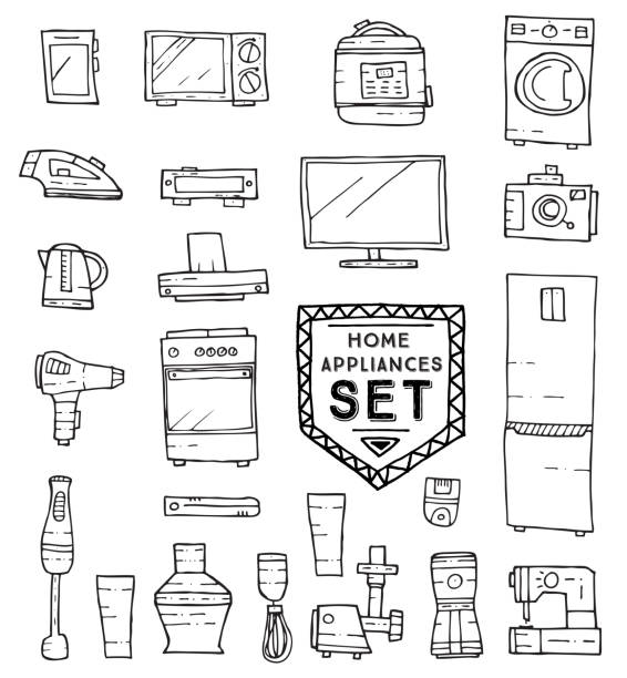 생활가전 낙서 설정합니다. 벡터 삽화. - range hood stock illustrations