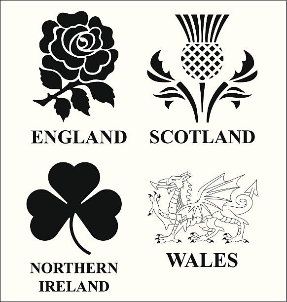 United Kingdom emblems United Kingdom monochrome emblem set isolated on white background british culture illustrations stock illustrations