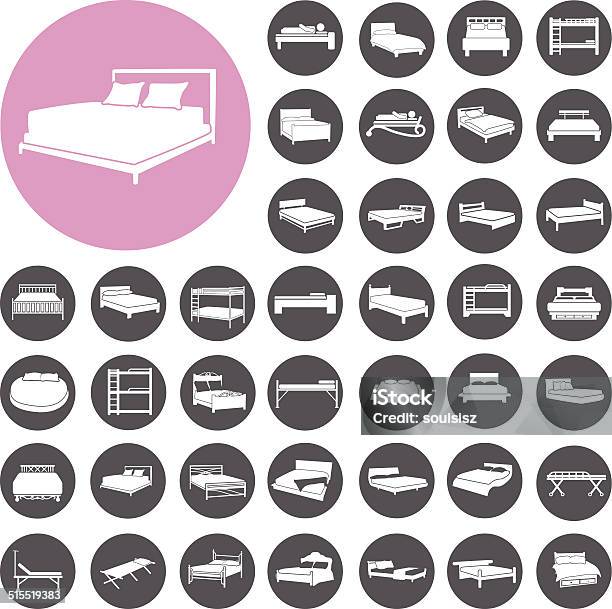 Ilustración de Conjunto De Iconos De Cama Ilustración Eps10 y más Vectores Libres de Derechos de Adulto - Adulto, Almohada, Cama