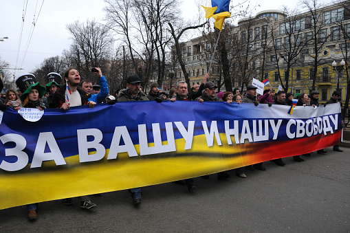 Moscow, Russia – March 15, 2014: Moscow peace rally against Crimean referendum and further occupation of the peninsula