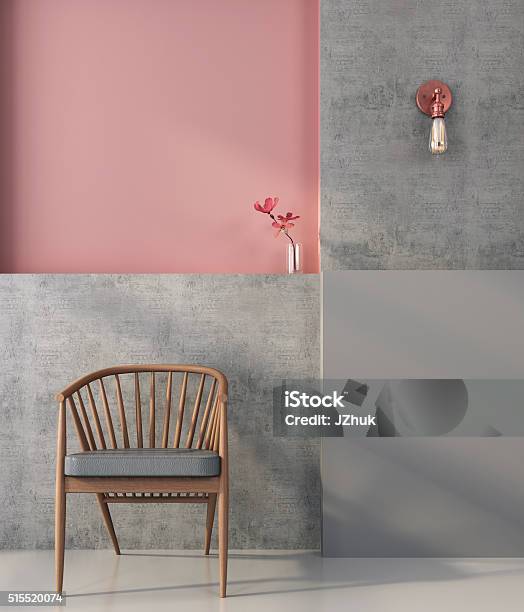 Wooden Chair On The Background Of A Geometric Wall Stock Photo - Download Image Now