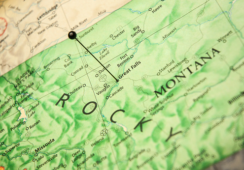 Macro carretera Mapa de viajes de Great Falls Missoula, Montana photo