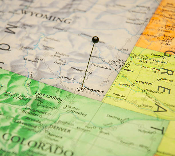 istock Macro Travel Road Map Of Cheyenne Colorado 515520205