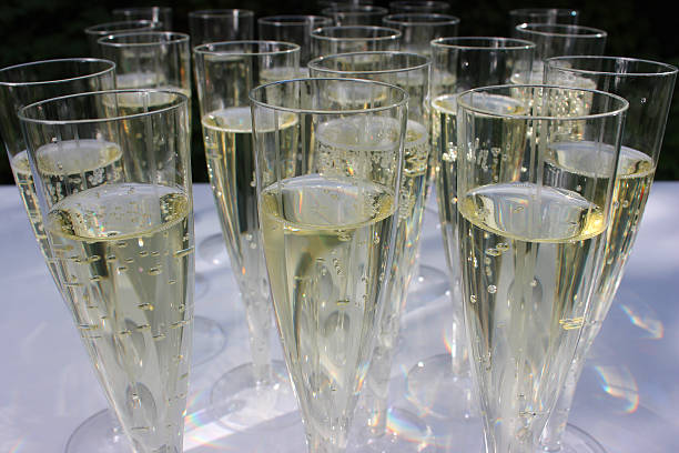 istock Plastic champagne flutes image / sparkling wine glasses at wedding reception 515520571