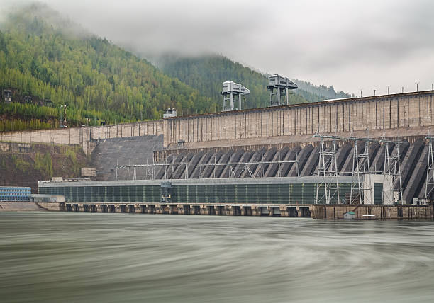 Fog Over the Hydroelectric Power Station Hydroelectric Power Station in Krasnoyarsk city .Dam on the River krasnoyarsk krai photos stock pictures, royalty-free photos & images