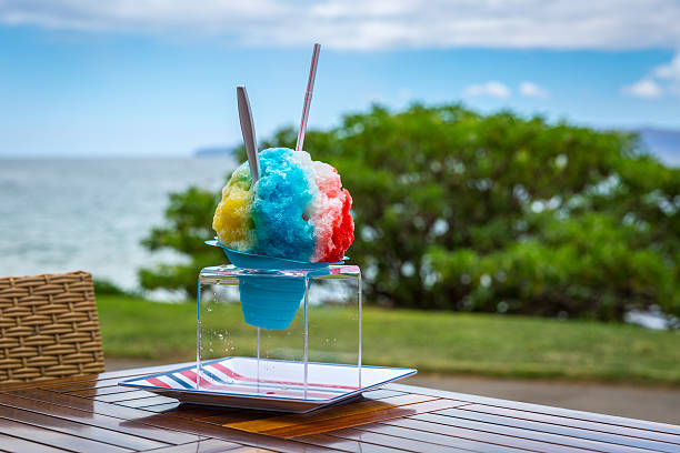 istock Hawaiian Shaved Ice Treat on Table at Tropical Beach 515521933