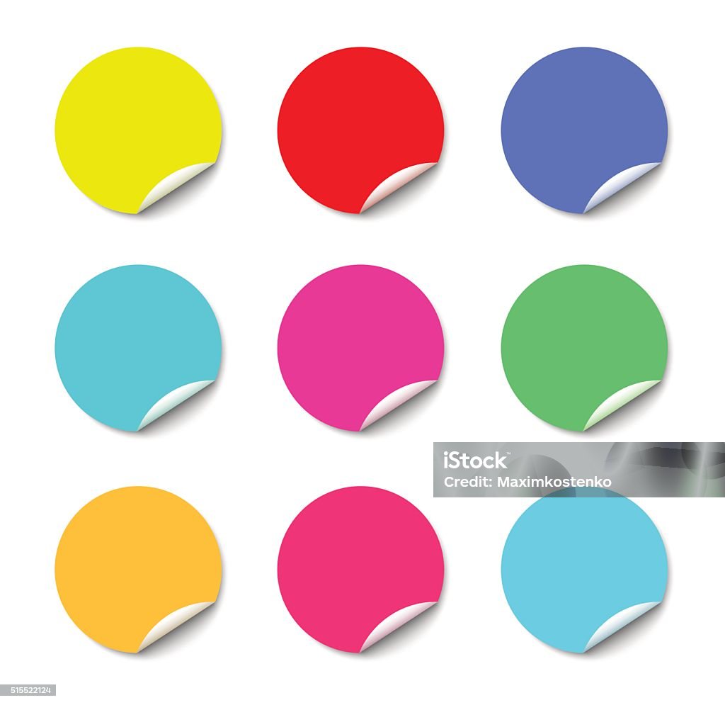 Color Sticker Round Shape Color Round Stickers With Curled Edge Vector Template Isolated On Stock ...
