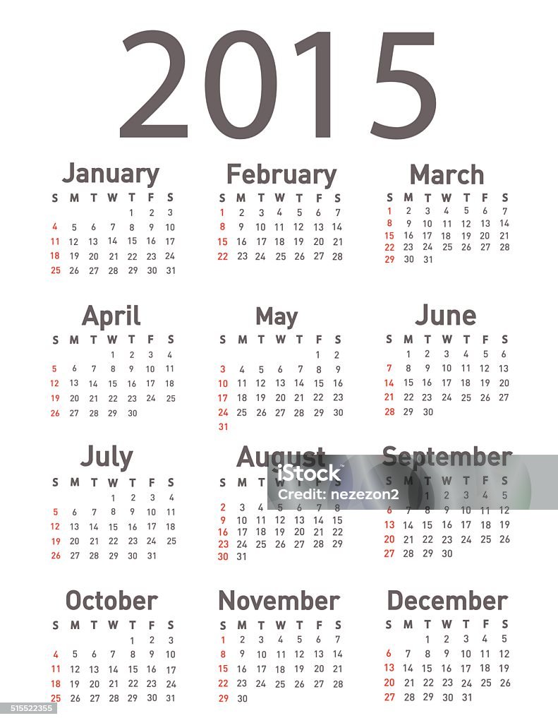 Simple 2015 year calendar Simple 2015 year vector calendar 2015 stock vector