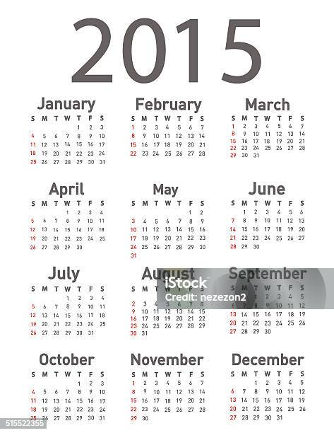 Simple 2015 Year Calendar Stock Illustration - Download Image Now - 2015, April, August