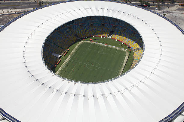 Maracana Stadium Rio de Janeiro, Brazil - December 28, 2013: Aerial Photo of famous Maracana Stadium from helicopter maracanã stadium stock pictures, royalty-free photos & images