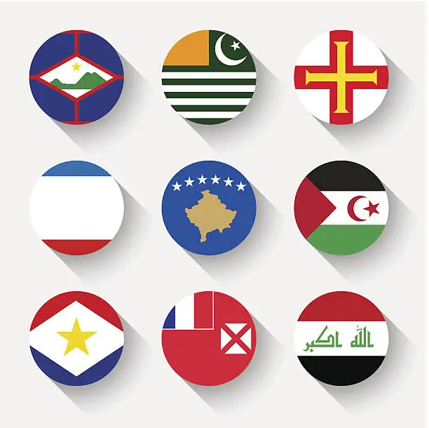 Vector illustration of Flags of the world, round buttons