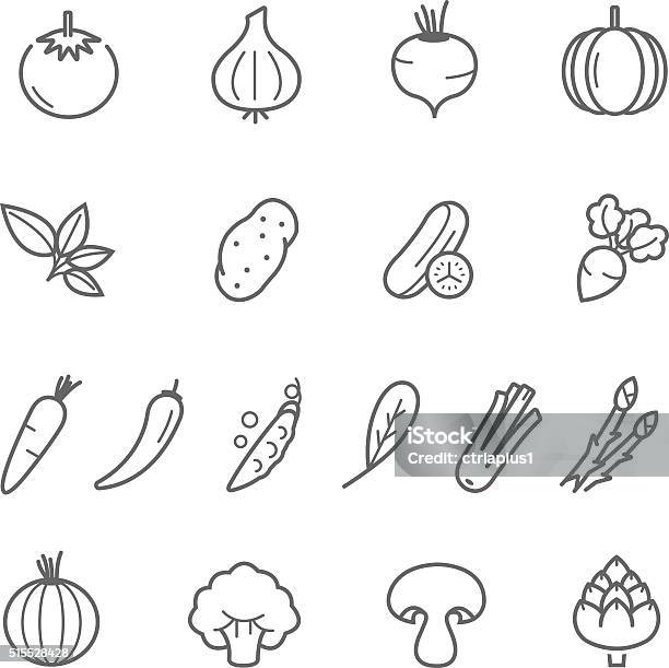 Lines Icon Set Vegetable Stock Illustration - Download Image Now - Prepared Potato, Raw Potato, Icon Symbol