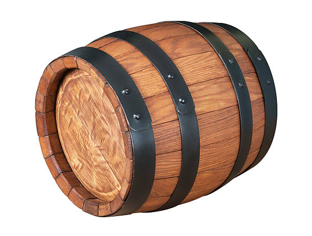 istock Wooden oak barrel isolated on white background 515528564