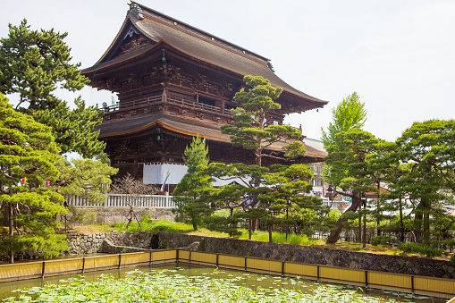 Nagano, Japan - May 23, 2015: Zenkoji Temple, Nagano, JAPAN. One of the most important temples in Japan which was built in the 7th century
