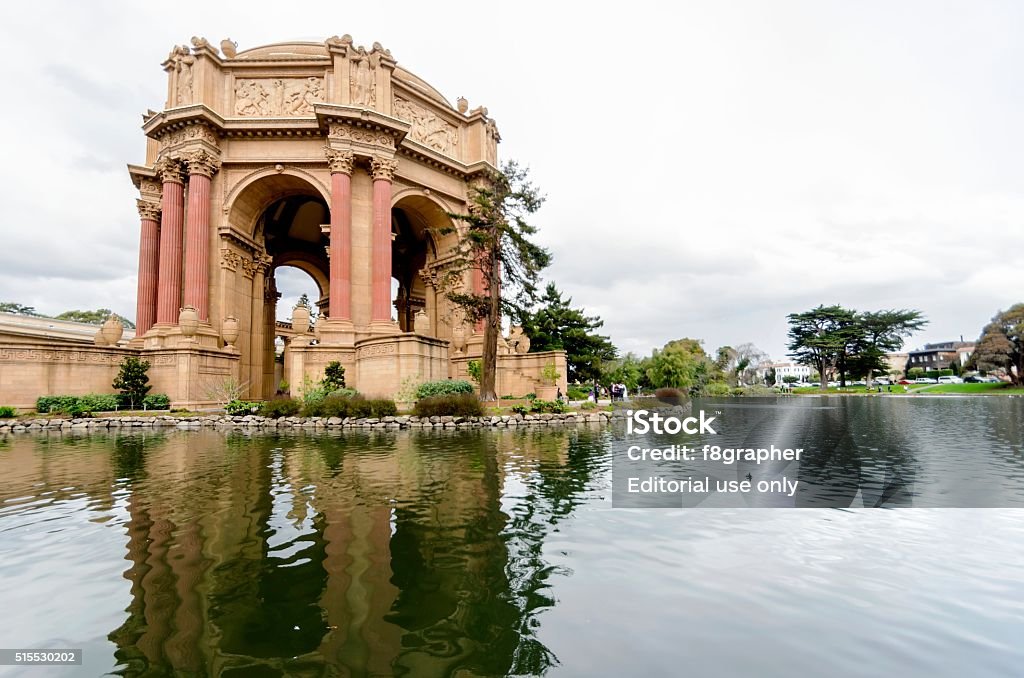 Palace of Fine Arts, San Francisco San Francisco, California, United States of America - March 2, 2014: A view of the dome rotunda of the Palace of Fine Arts in San Francisco, California, United States of America. A colonnade roman greek architecture with statues and sculptures build around a lagoon. Architectural Dome Stock Photo