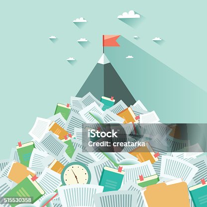 istock Mountain sticking out from a pile of book and papers 515530358