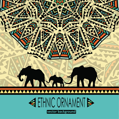 Ethnic decorative ornament with a family of elephants
