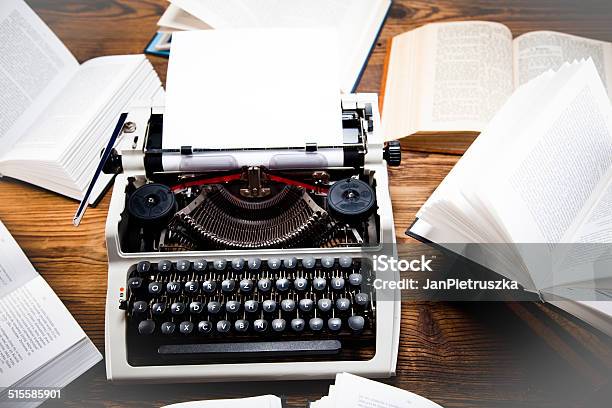 Typewriter With Sheet Of Paper Stock Photo - Download Image Now - Alphabet, Correspondence, Horizontal