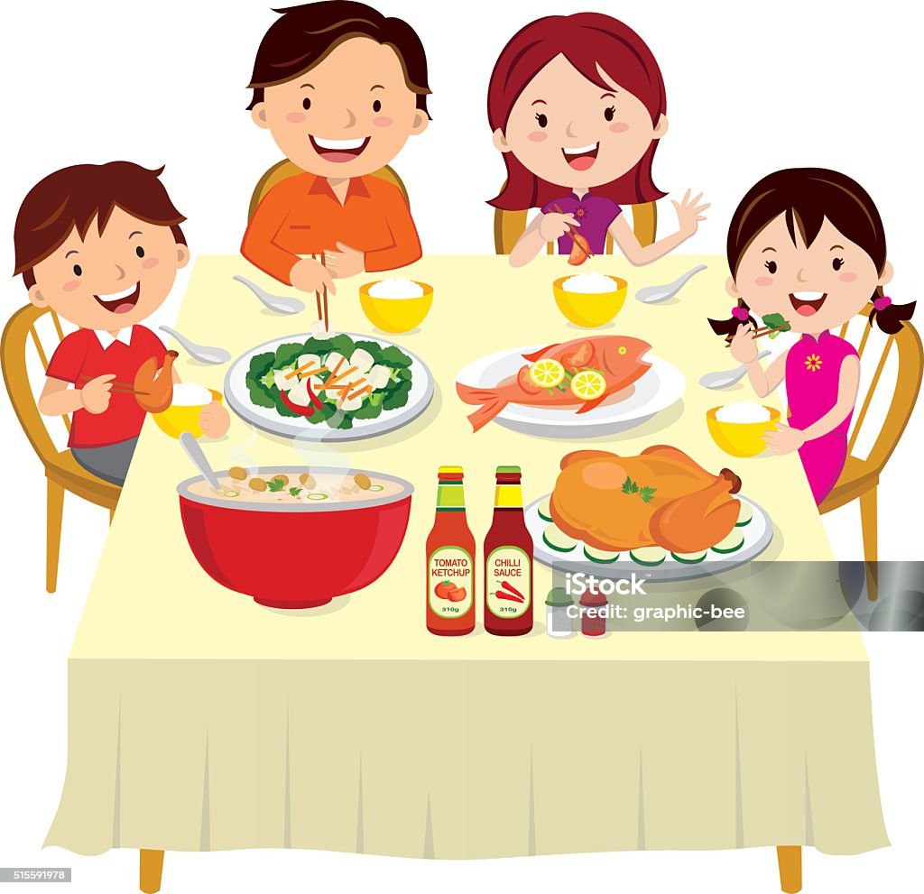 ご家族でのお食事をお楽しみいただけます。ご家族でのディナー絶縁ます。 - ダイニングテーブルのロイヤリティフリーベクトルアート