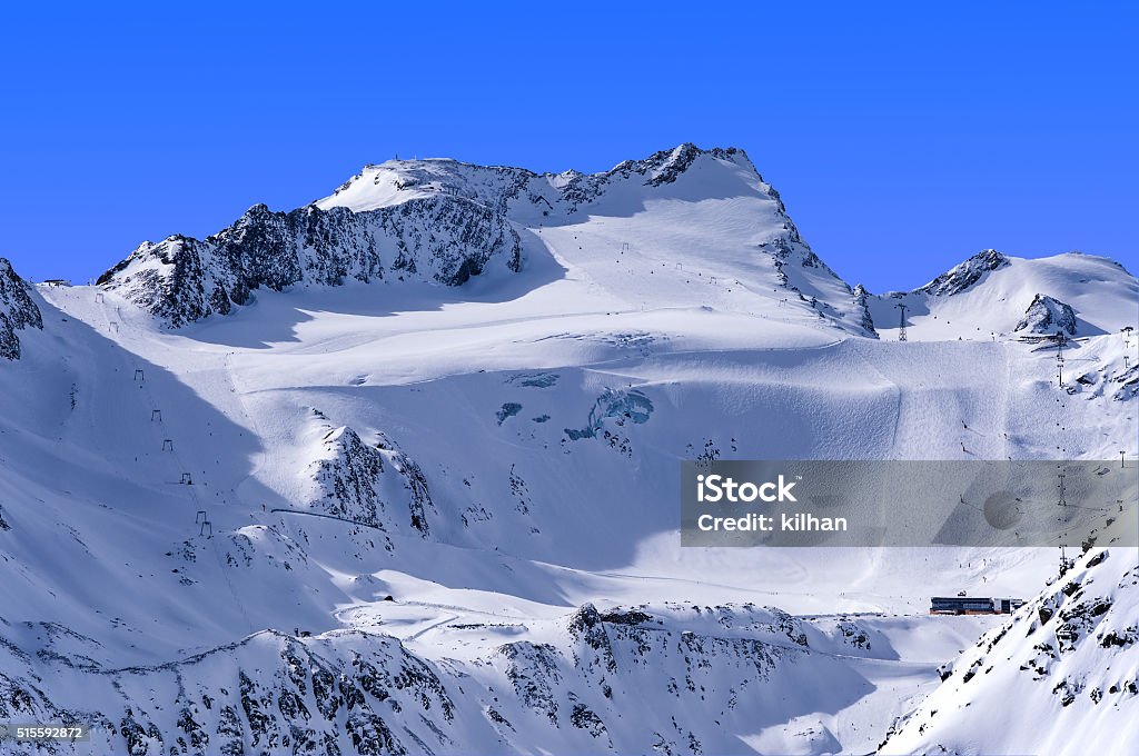 Ski area on Rettenbach Glacier, Solden, Austria Ski lifts, runs and pistes on Rettenbach Glacier in Solden ski resort in Otztal Alps in Tirol, Austria Running Stock Photo