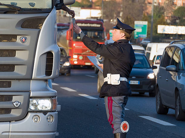 Traffic controls, Italian police stock photo