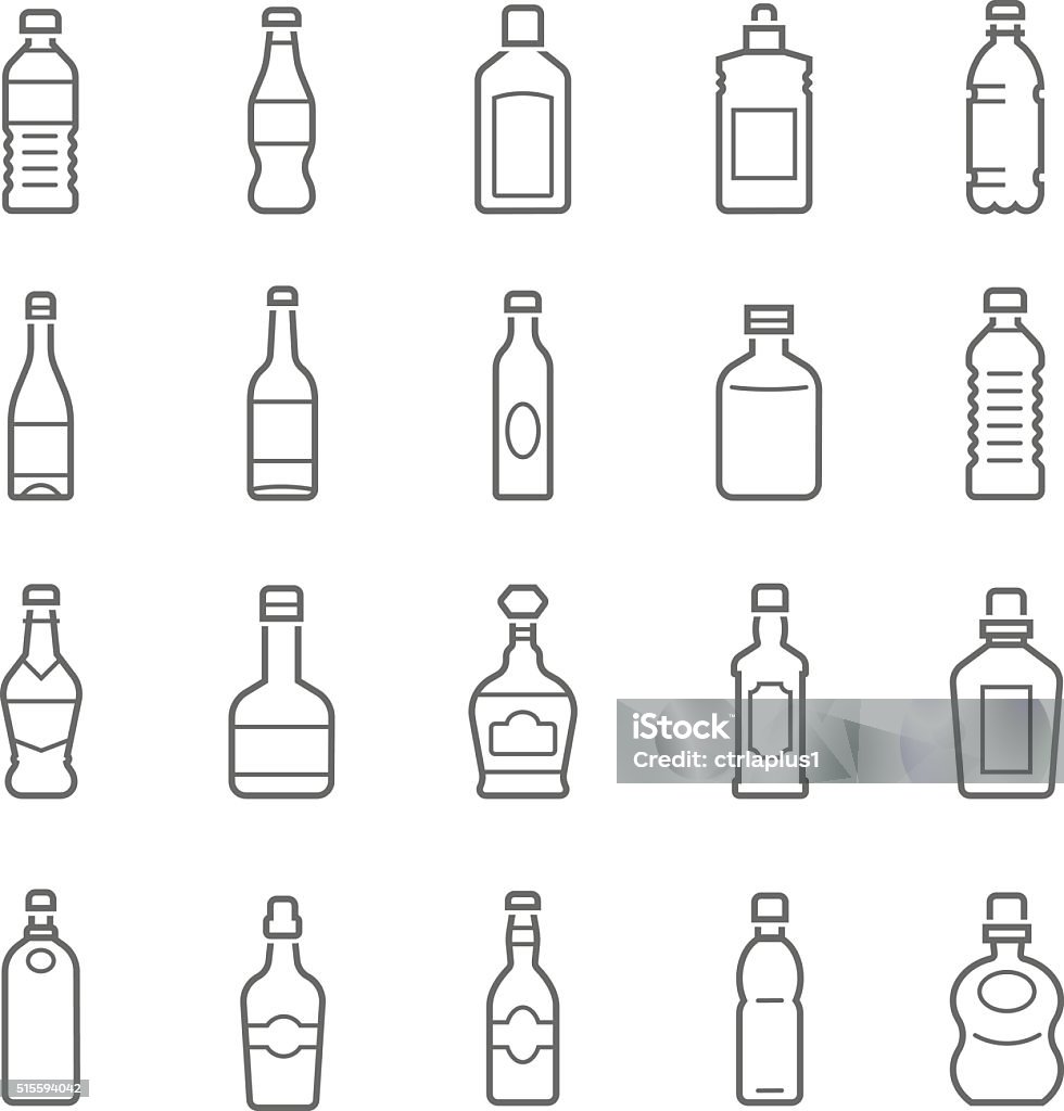 Lines icon set - bottle and beverage Lines icon set - bottle and beverage on white background vector illustration  Bottle stock vector