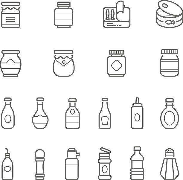 illustrations, cliparts, dessins animés et icônes de lignes ensemble de icône de ketchup - condiment