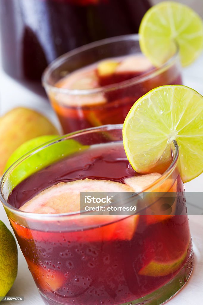 Fresh sangria Spanish sangria with fruit and ice Alcohol - Drink Stock Photo