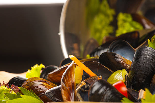 mussels in shells dish stock photo