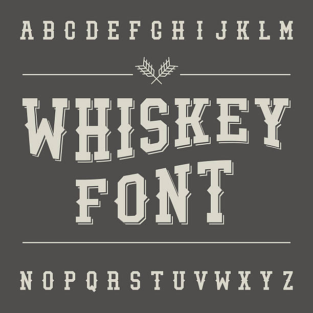 vintage whisky czcionka. alkoholu napoje wzór etykiety. widoczne serif ret - classic rock stock illustrations