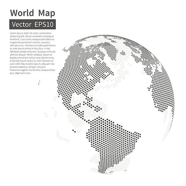 Dotted World Map Background. Earth Globe. Globalization Concept Dotted World Map Background. Earth Globe. Globalization Concept. Black And White. Vector. global communications white stock illustrations