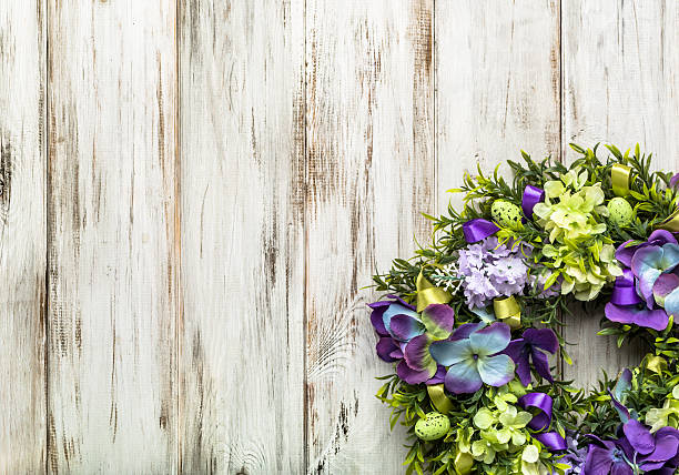 istock Beautiful easter decoration from easter eggs, easter boxwood and flowers. 515596886
