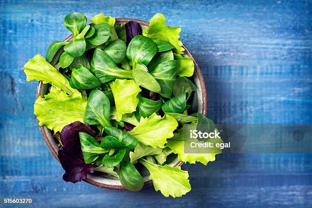 Mixed Green Salad Leaves In A Bowl Stock Photo - Download Image Now - Salad, Lettuce, Leaf