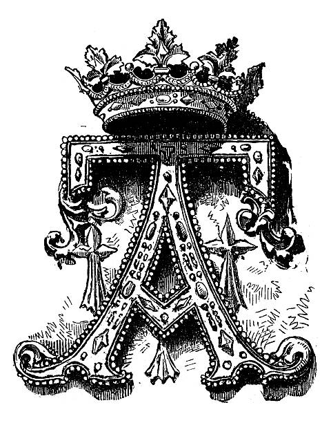 ilustrações, clipart, desenhos animados e ícones de antiguidade ilustração de um ornamentado letra maiúscula - crown king illustration and painting engraving